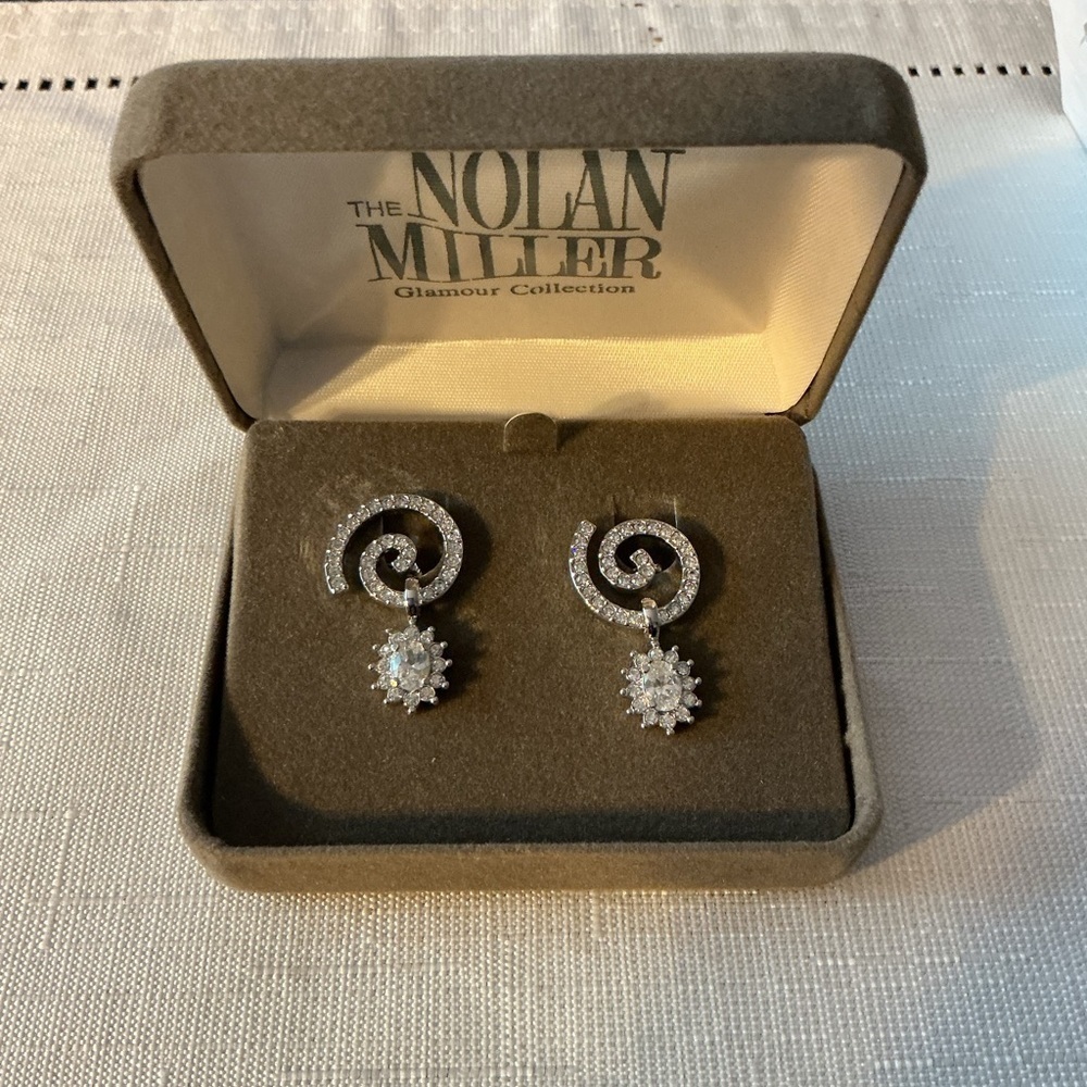Nolan Miller Silver Tone Glamour Collection Swirl Earrings.